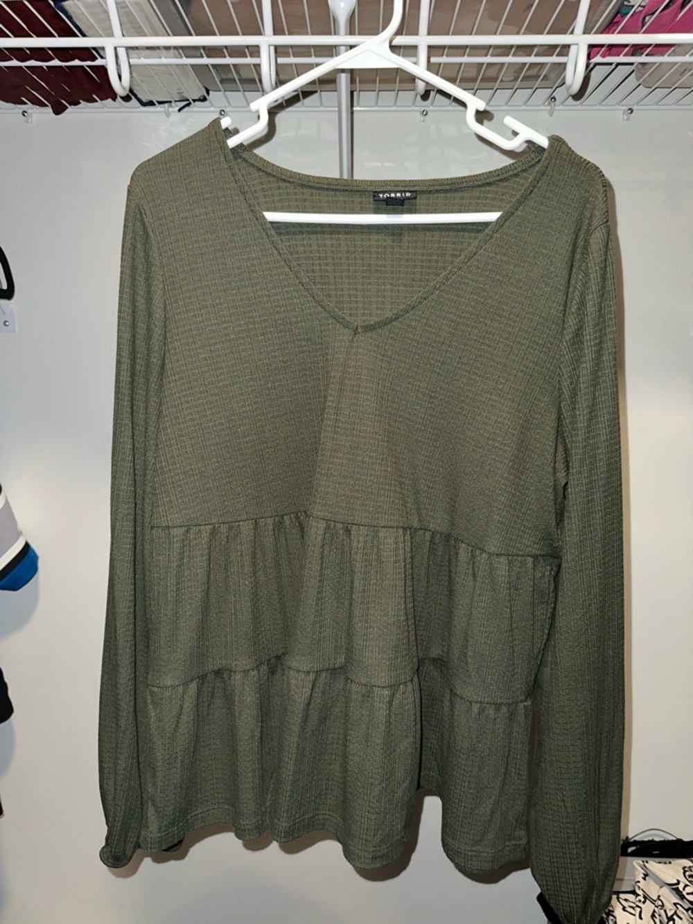 torrid Olive Green V-Neck Waffle Knit Tiered Tunic